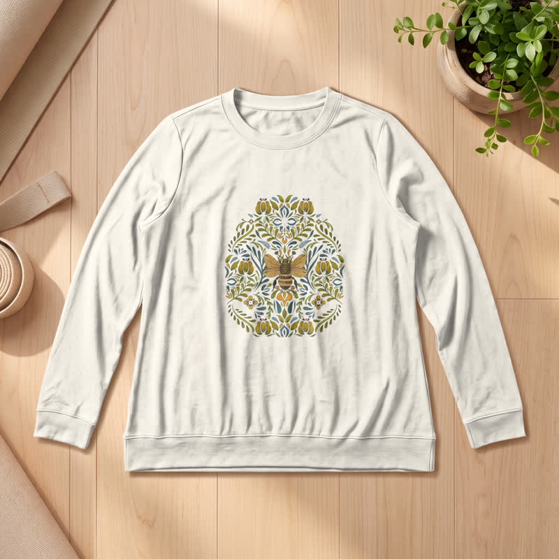 Olivenorma Soft Cotton Blend Bee Floral Print Women's Long Sleeve Shirt - Sand Color - 2XL - image 9