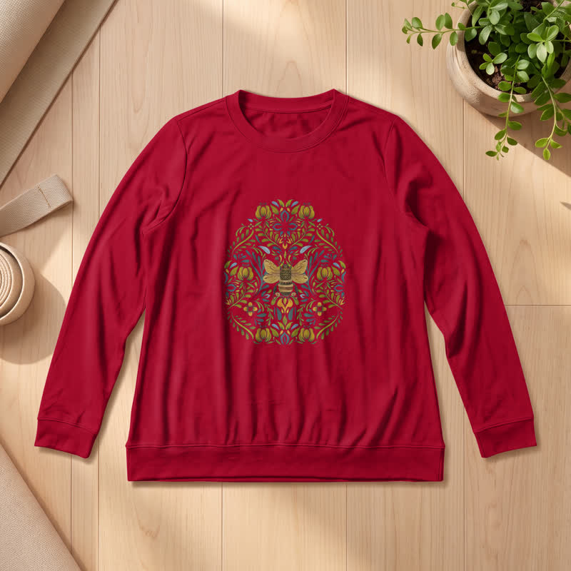 Olivenorma Soft Cotton Blend Bee Floral Print Women's Long Sleeve Shirt - Wine - 2XL - image 30