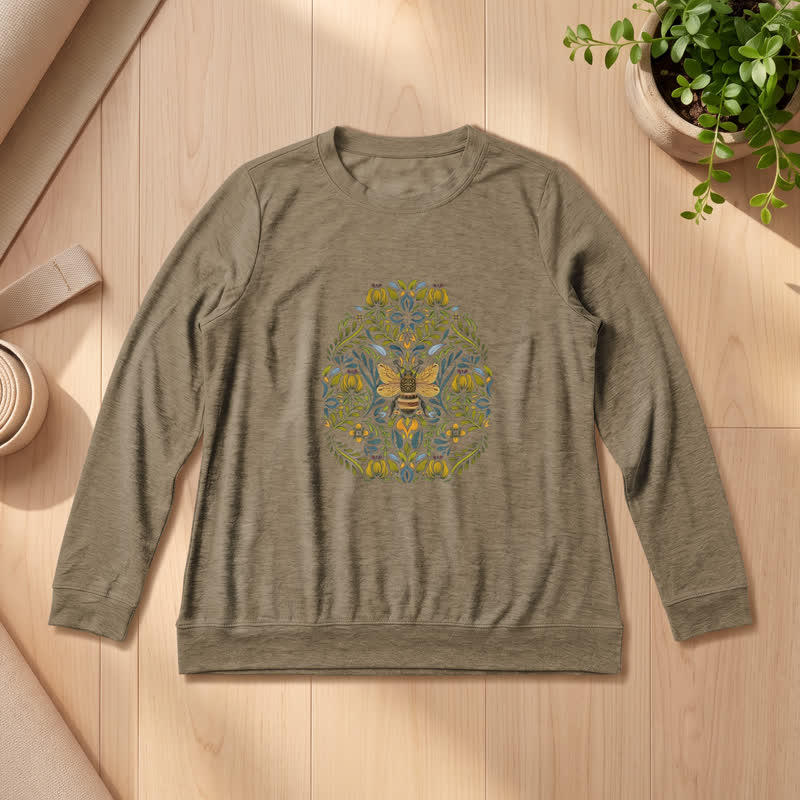 Olivenorma Soft Cotton Blend Bee Floral Print Women's Long Sleeve Shirt - Coffee - 2XL - image 24