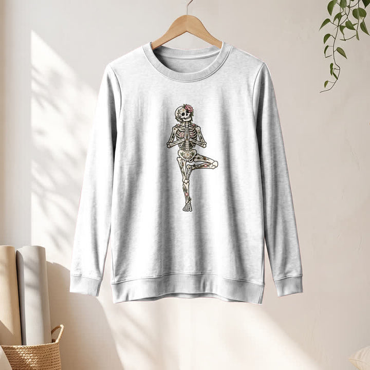 Olivenorma Cotton Blend Lotus Skeleton Art Print Women's Long Sleeve Shirt - image 4