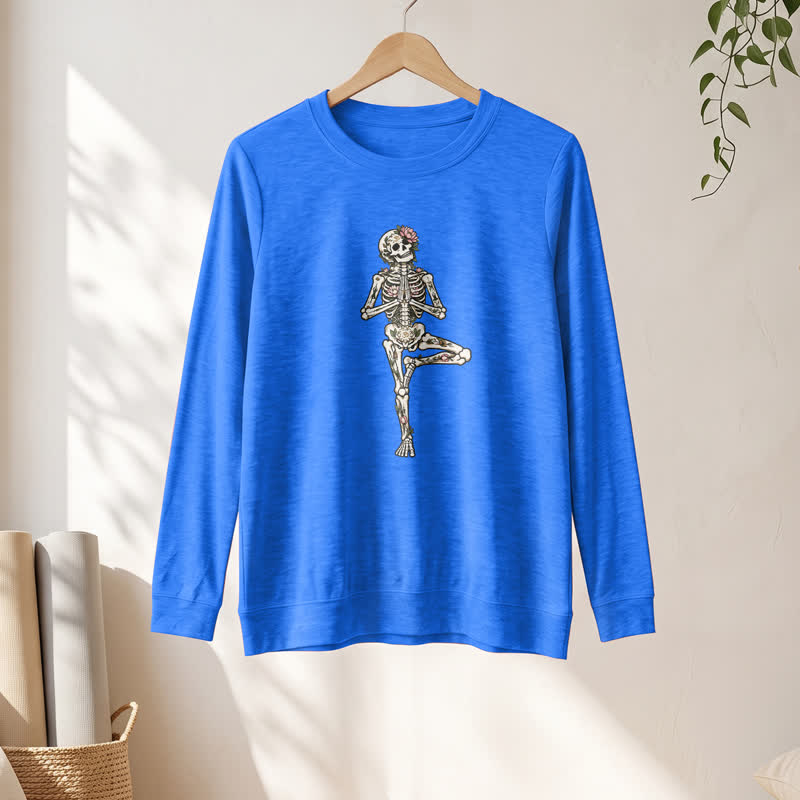 Olivenorma Cotton Blend Lotus Skeleton Art Print Women's Long Sleeve Shirt - image 16