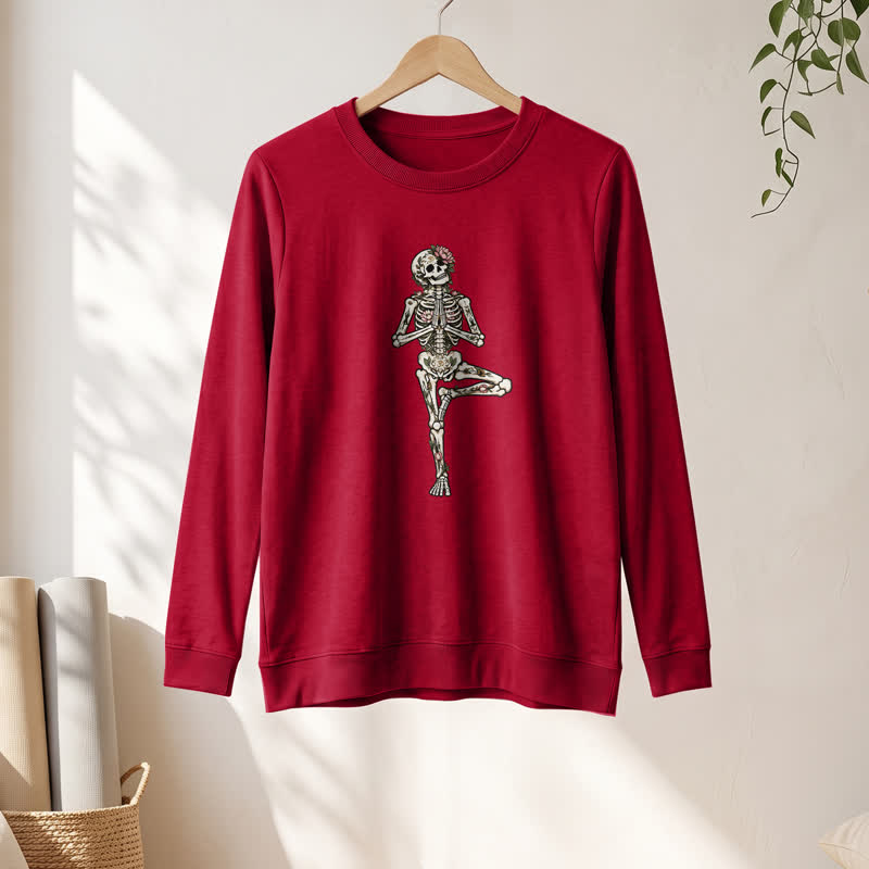 Olivenorma Cotton Blend Lotus Skeleton Art Print Women's Long Sleeve Shirt - image 31