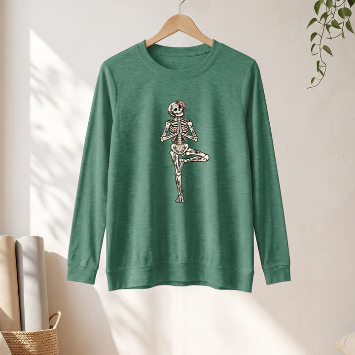 Olivenorma Cotton Blend Lotus Skeleton Art Print Women's Long Sleeve Shirt - image 22