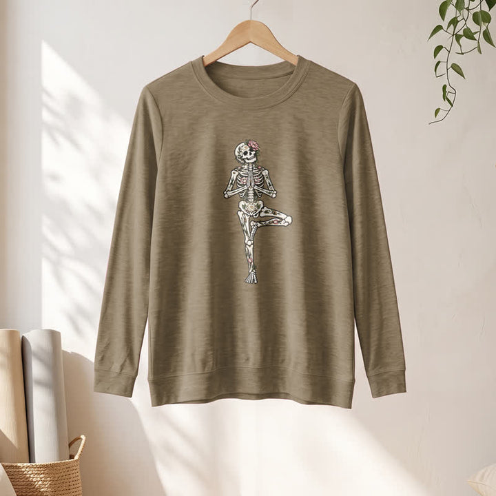 Olivenorma Cotton Blend Lotus Skeleton Art Print Women's Long Sleeve Shirt - image 25