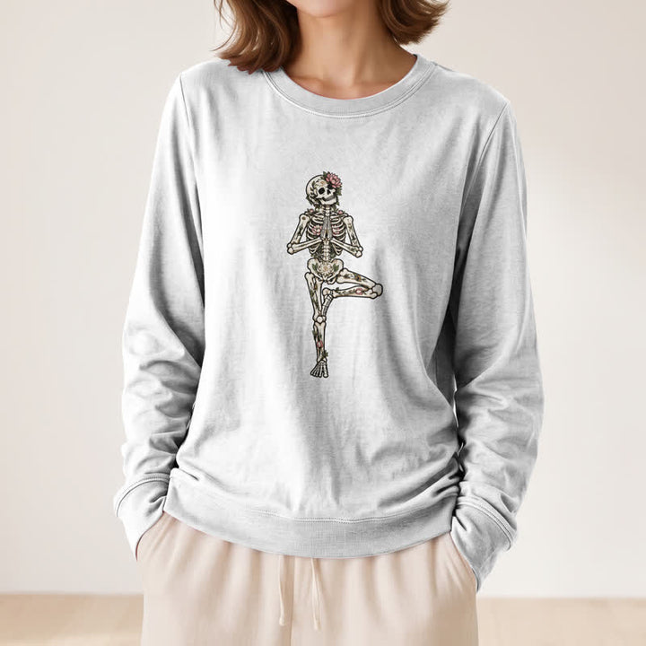 Olivenorma Cotton Blend Lotus Skeleton Art Print Women's Long Sleeve Shirt - image 5