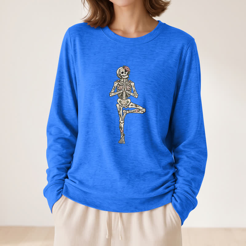 Olivenorma Cotton Blend Lotus Skeleton Art Print Women's Long Sleeve Shirt - image 17