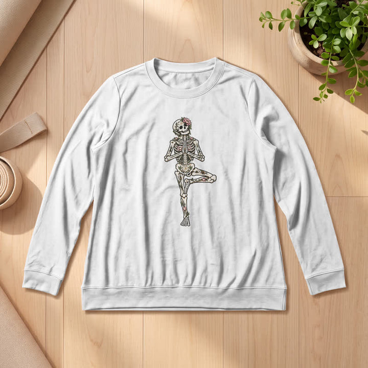 Olivenorma Cotton Blend Lotus Skeleton Art Print Women's Long Sleeve Shirt - White - 2XL - image 3