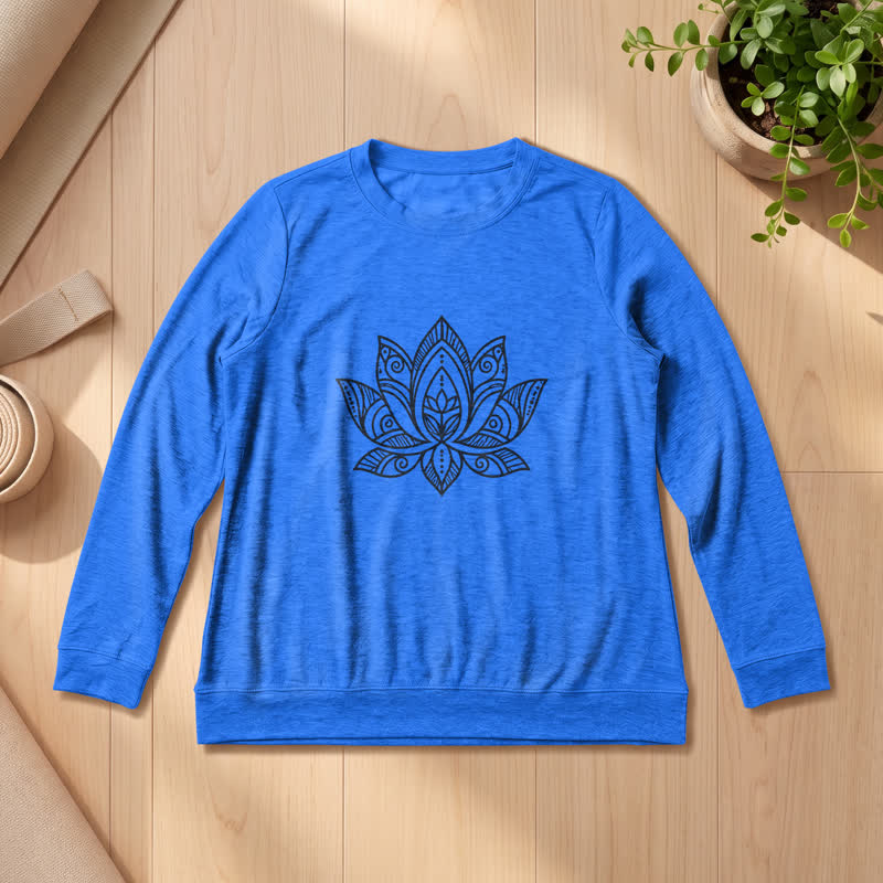 Olivenorma Soft Cotton Blend Mandala Lotus Print Women's Long Sleeve Shirt - Vintage Blue - 2XL - image 0