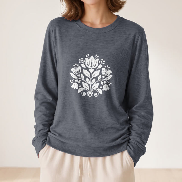 Olivenorma Soft Cotton Blend Folk Floral Print Women's Long Sleeve Shirt - image 14