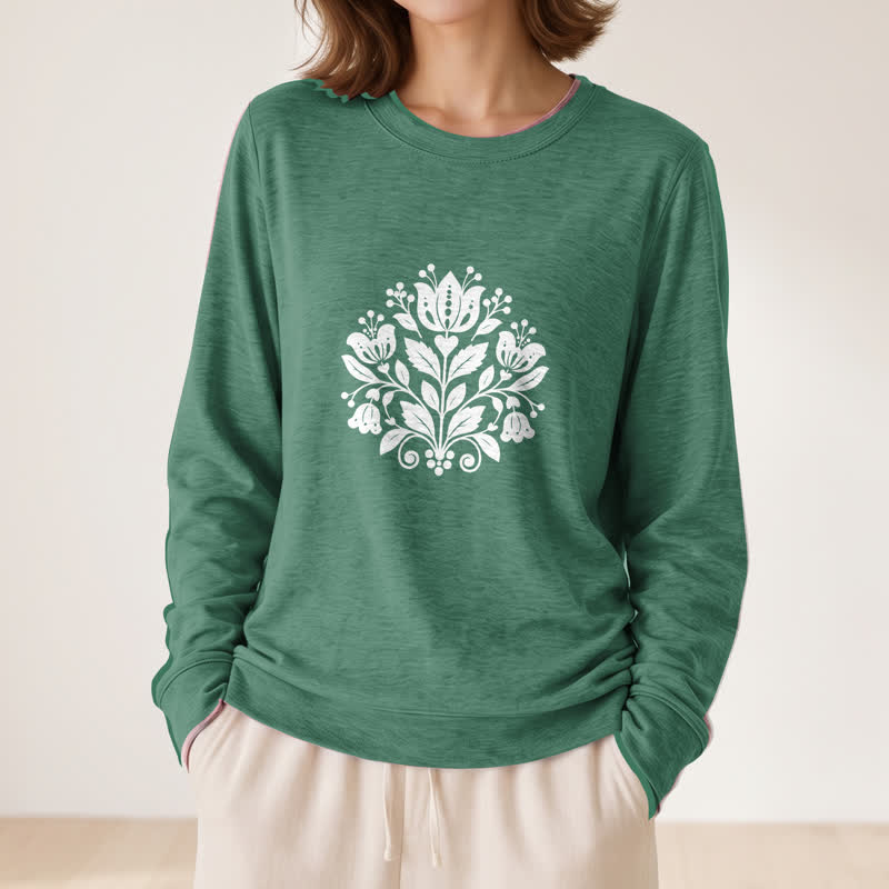 Olivenorma Soft Cotton Blend Folk Floral Print Women's Long Sleeve Shirt - image 23