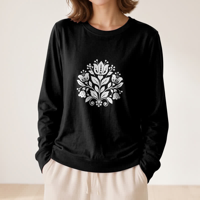 Olivenorma Soft Cotton Blend Folk Floral Print Women's Long Sleeve Shirt - image 8