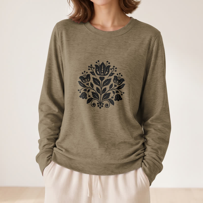 Olivenorma Soft Cotton Blend Folk Floral Print Women's Long Sleeve Shirt - image 26