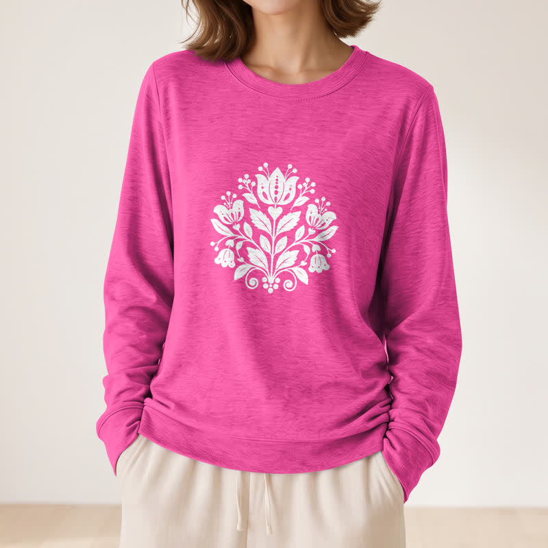 Olivenorma Soft Cotton Blend Folk Floral Print Women's Long Sleeve Shirt - image 20