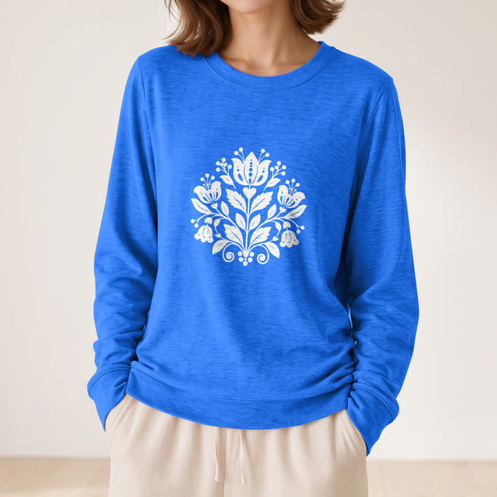 Olivenorma Soft Cotton Blend Folk Floral Print Women's Long Sleeve Shirt - image 17