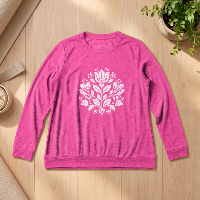 Olivenorma Soft Cotton Blend Folk Floral Print Women's Long Sleeve Shirt - Rose - 2XL - image 18