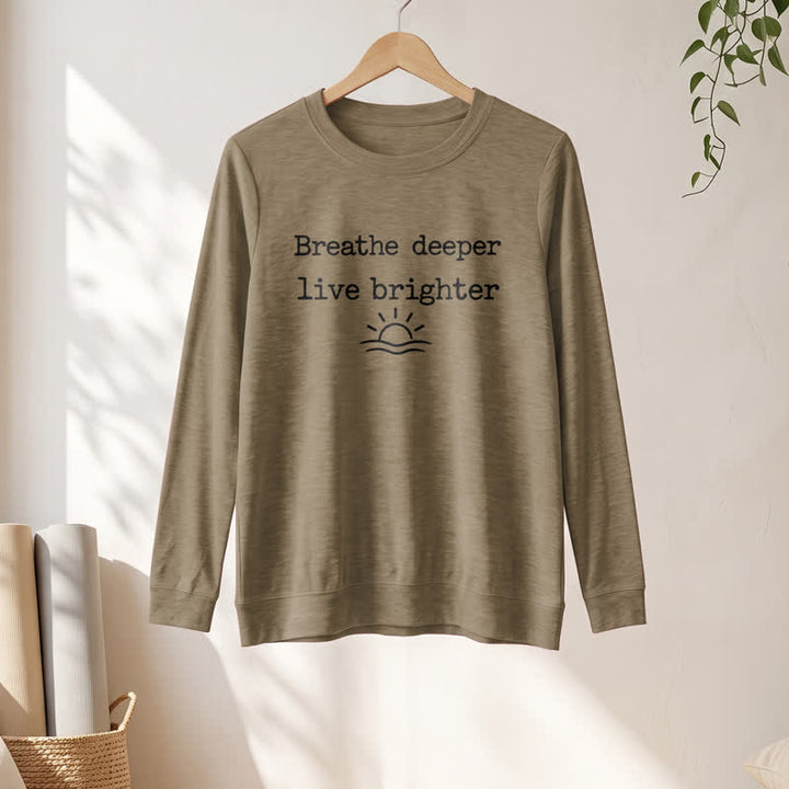 Olivenorma Soft Cotton Blend Breathe Deeper Quote Print Women's Long Sleeve Shirt - image 25