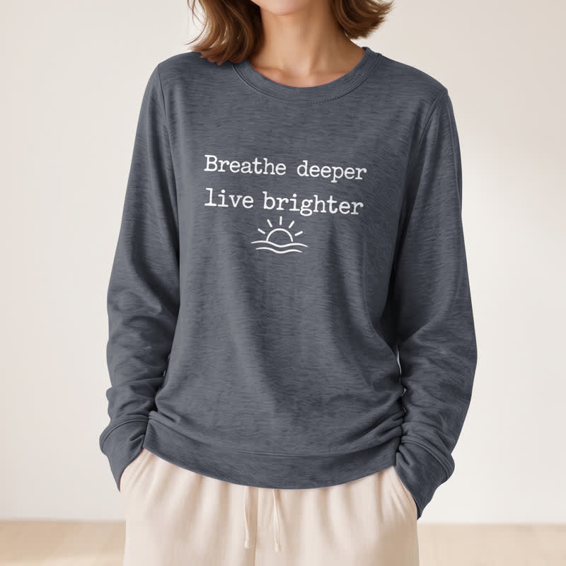 Olivenorma Soft Cotton Blend Breathe Deeper Quote Print Women's Long Sleeve Shirt - image 17