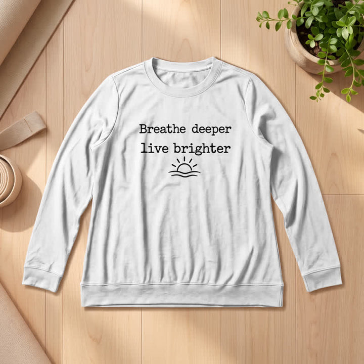 Olivenorma Soft Cotton Blend Breathe Deeper Quote Print Women's Long Sleeve Shirt - White - 2XL - image 3