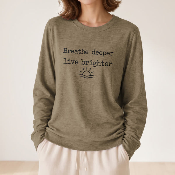 Olivenorma Soft Cotton Blend Breathe Deeper Quote Print Women's Long Sleeve Shirt - image 26