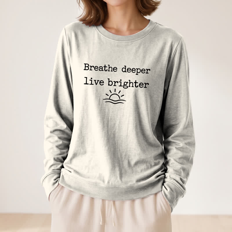 Olivenorma Soft Cotton Blend Breathe Deeper Quote Print Women's Long Sleeve Shirt - image 14