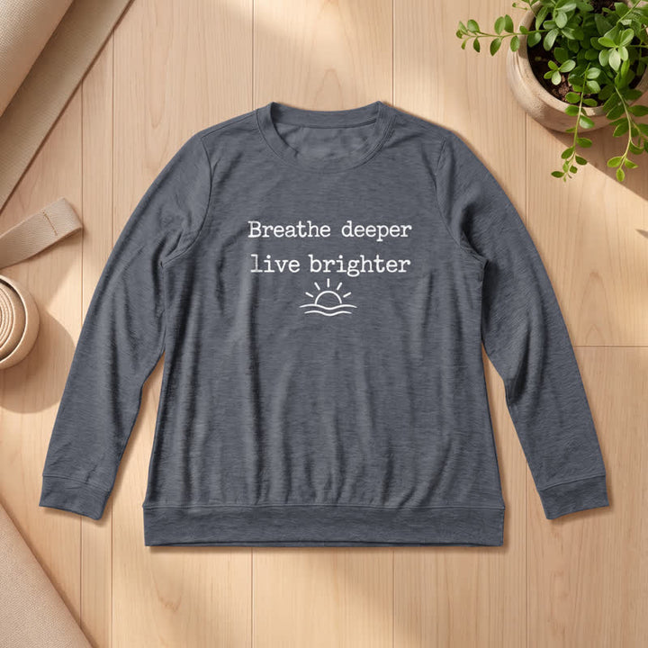Olivenorma Soft Cotton Blend Breathe Deeper Quote Print Women's Long Sleeve Shirt - Heather Gray - 2XL - image 15
