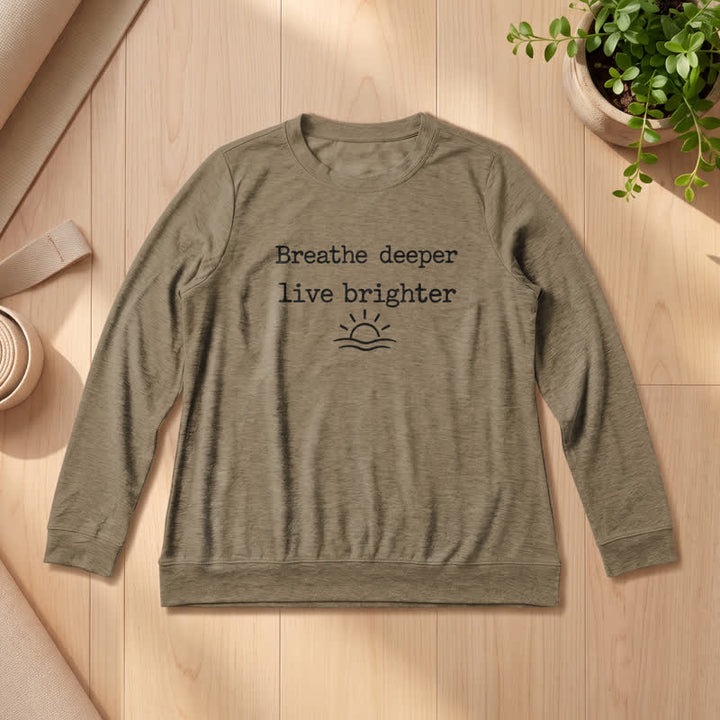 Olivenorma Soft Cotton Blend Breathe Deeper Quote Print Women's Long Sleeve Shirt - Coffee - 2XL - image 24