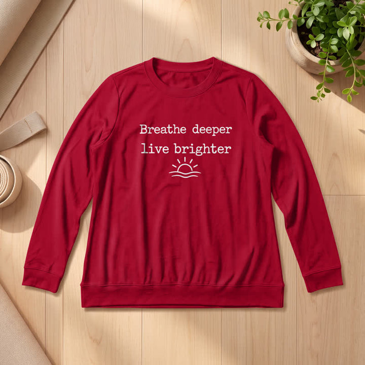 Olivenorma Soft Cotton Blend Breathe Deeper Quote Print Women's Long Sleeve Shirt - Wine - 2XL - image 30