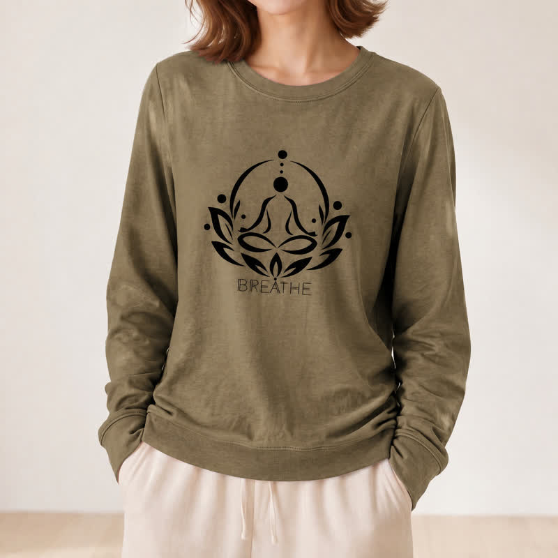 Olivenorma Cotton Blend Breathe Lotus Figure Print Women's Long Sleeve Shir - image 26