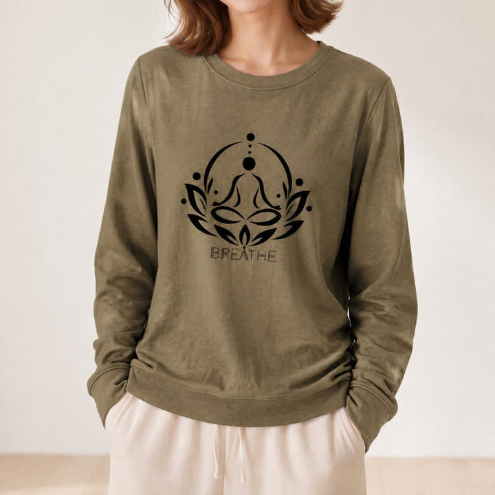 Olivenorma Cotton Blend Breathe Lotus Figure Print Women's Long Sleeve Shir - image 26