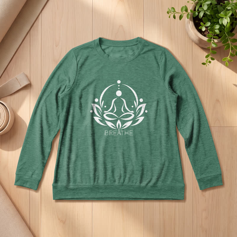 Olivenorma Cotton Blend Breathe Lotus Figure Print Women's Long Sleeve Shir - Vintage Green - 2XL - image 21
