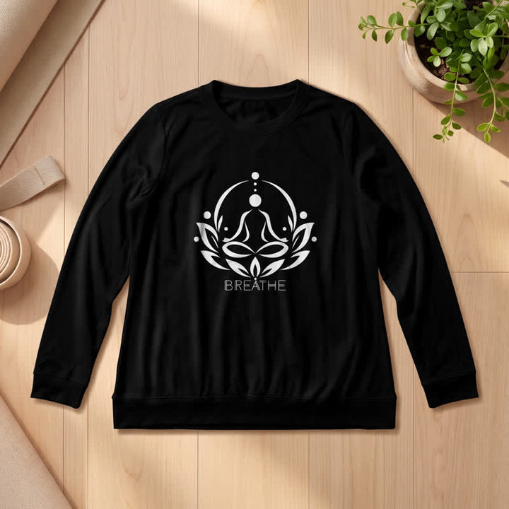 Olivenorma Cotton Blend Breathe Lotus Figure Print Women's Long Sleeve Shir - Black - 2XL - image 3