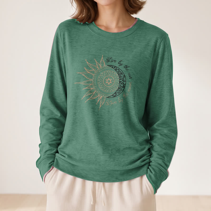 Olivenorma Soft Cotton Blend Sun Moon Mandala Print Women's Long Sleeve Shirt - image 2