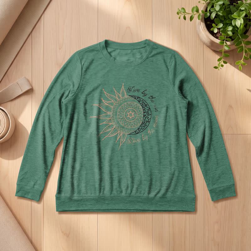 Olivenorma Soft Cotton Blend Sun Moon Mandala Print Women's Long Sleeve Shirt - Vintage Green - 2XL - image 0