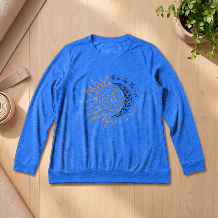Olivenorma Soft Cotton Blend Sun Moon Mandala Print Women's Long Sleeve Shirt - Vintage Blue - 2XL - image 18