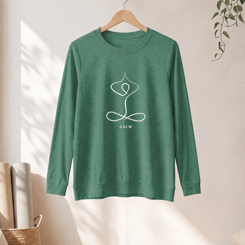Olivenorma Cotton Blend Breath & Calm Line Art Print Women's Long Sleeve Shirt - image 43