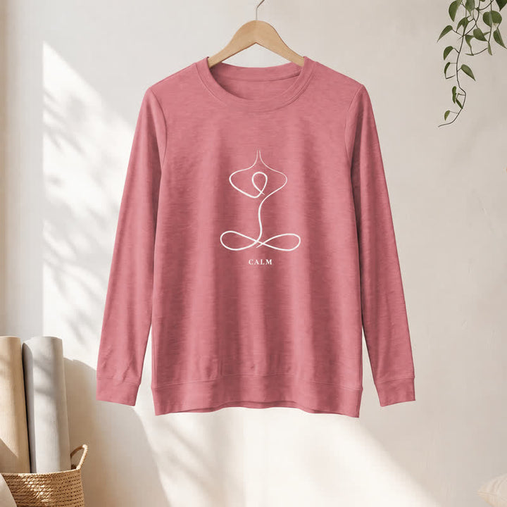 Olivenorma Cotton Blend Breath & Calm Line Art Print Women's Long Sleeve Shirt - image 19