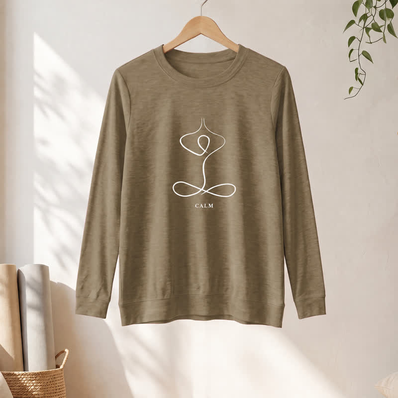 Olivenorma Cotton Blend Breath & Calm Line Art Print Women's Long Sleeve Shirt - image 49
