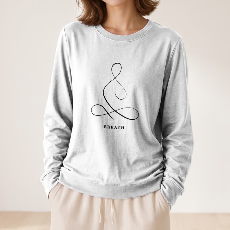 Olivenorma Cotton Blend Breath & Calm Line Art Print Women's Long Sleeve Shirt - image 11