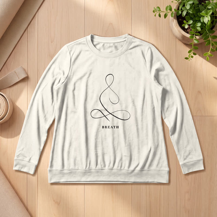 Olivenorma Cotton Blend Breath & Calm Line Art Print Women's Long Sleeve Shirt - BREATH - Sand Color - 2XL - image 3