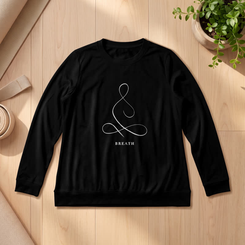Olivenorma Cotton Blend Breath & Calm Line Art Print Women's Long Sleeve Shirt - BREATH - Black - 2XL - image 15
