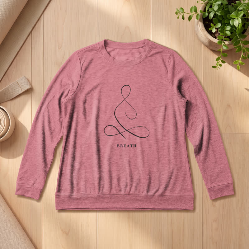Olivenorma Cotton Blend Breath & Calm Line Art Print Women's Long Sleeve Shirt - BREATH - Rose Gold - 2XL - image 21