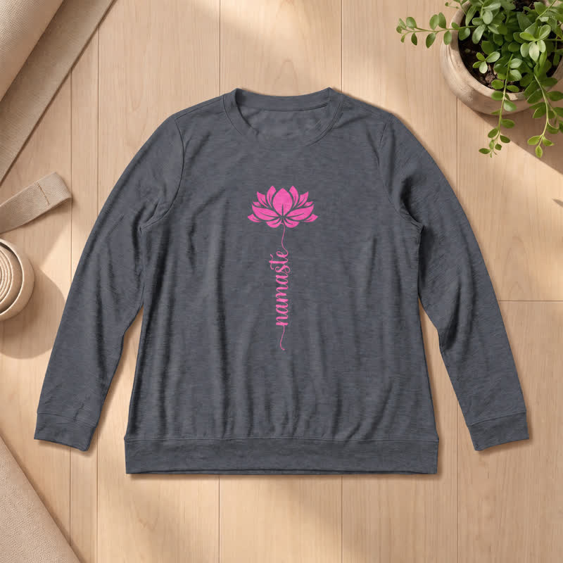Olivenorma Soft Cotton Blend Namaste Lotus Print Women's Long Sleeve Shirt - Heather Gray - 2XL - image 12