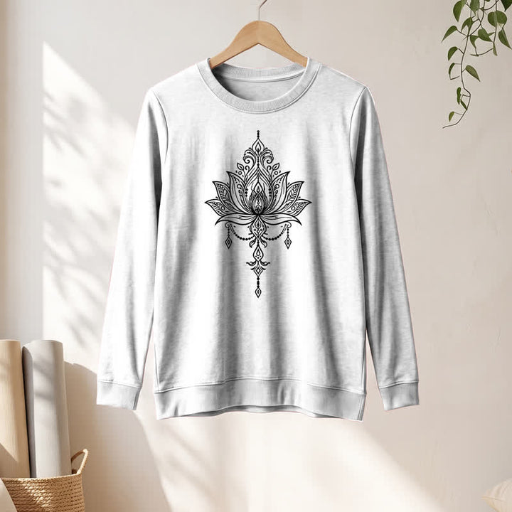 Olivenorma Soft Cotton Blend Ornate Lotus Print Women's Long Sleeve Shirt - image 4