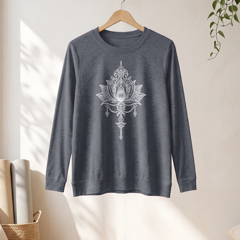 Olivenorma Soft Cotton Blend Ornate Lotus Print Women's Long Sleeve Shirt - image 16