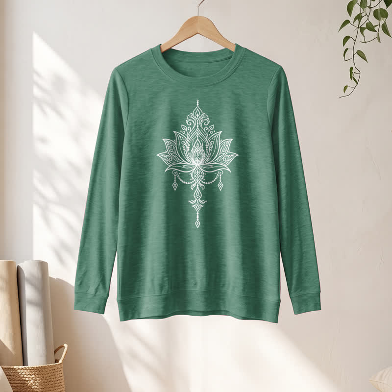 Olivenorma Soft Cotton Blend Ornate Lotus Print Women's Long Sleeve Shirt - image 1