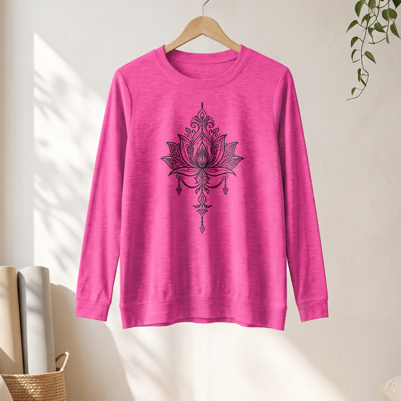 Olivenorma Soft Cotton Blend Ornate Lotus Print Women's Long Sleeve Shirt - image 22