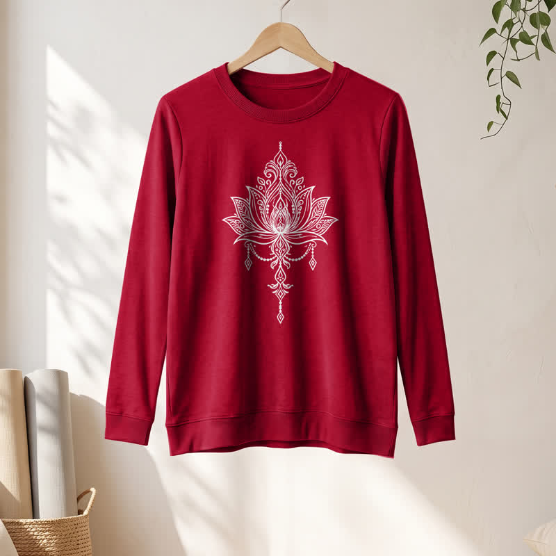 Olivenorma Soft Cotton Blend Ornate Lotus Print Women's Long Sleeve Shirt - image 31