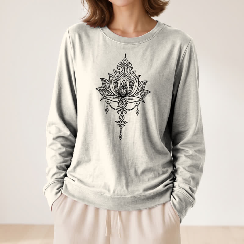 Olivenorma Soft Cotton Blend Ornate Lotus Print Women's Long Sleeve Shirt - image 14