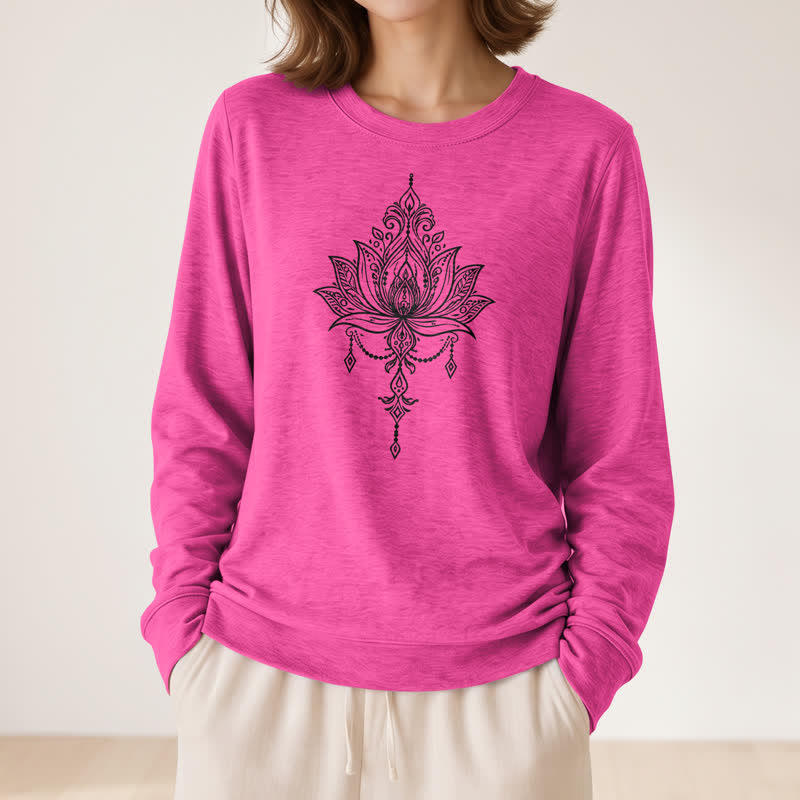 Olivenorma Soft Cotton Blend Ornate Lotus Print Women's Long Sleeve Shirt - image 23