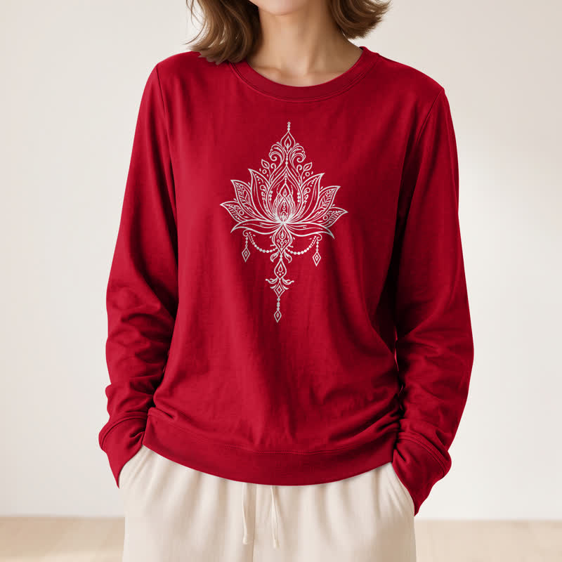 Olivenorma Soft Cotton Blend Ornate Lotus Print Women's Long Sleeve Shirt - image 32